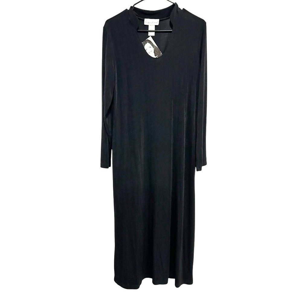 Carolyn Strauss Collection NWT Black Long-Sleeve Scoop Neck Midi Dress Sz Medium